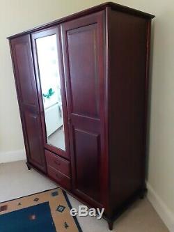 Large Solid Mahogany 3 Door (1 with mirror), 2 Drawer Wardrobe