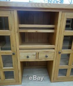 Large Solid Oak Dresser Sideboard Top / Hutch, With Glazed Doors & Spice Drawers