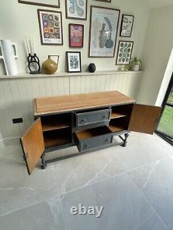 Large Solid Oak Painted Sideboard Kitchen Dresser Modern Decor In Charcoal Grey