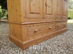 Large Solid Pine 4 Door Wardrobe With 2 Drawers FREE DELIVERY