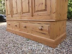 Large Solid Pine 4 Door Wardrobe With 2 Drawers FREE DELIVERY