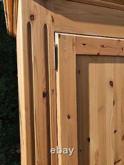 Large Solid Pine Farmhouse Style Double Door Wardrobe On Drawer Base