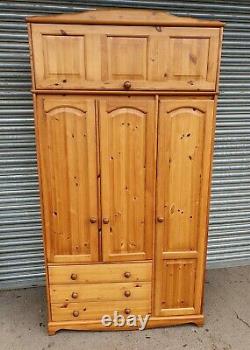 Large Solid Pine Triple Door Wardrobe With Removable Top-Box & 3 Drawers