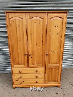 Large Solid Pine Triple Door Wardrobe With Removable Top-Box & 3 Drawers