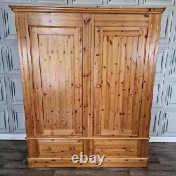 Large Solid Pine Wooden Double Wardrobe & Drawers Country Vintage Farmhouse