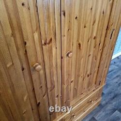 Large Solid Pine Wooden Double Wardrobe & Drawers Country Vintage Farmhouse