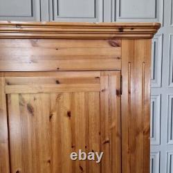 Large Solid Pine Wooden Double Wardrobe & Drawers Country Vintage Farmhouse