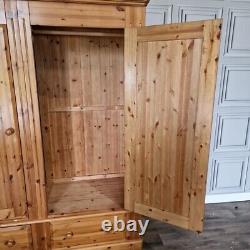 Large Solid Pine Wooden Double Wardrobe & Drawers Country Vintage Farmhouse