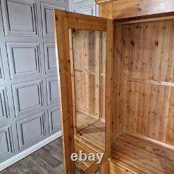 Large Solid Pine Wooden Double Wardrobe & Drawers Country Vintage Farmhouse