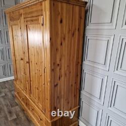 Large Solid Pine Wooden Double Wardrobe & Drawers Country Vintage Farmhouse