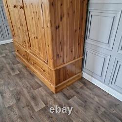 Large Solid Pine Wooden Double Wardrobe & Drawers Country Vintage Farmhouse