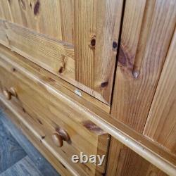 Large Solid Pine Wooden Double Wardrobe & Drawers Country Vintage Farmhouse