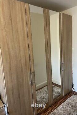 Large Solid Wardrobe With Mirrored Doors. 2 Bedside Drawers
