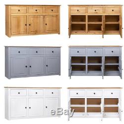 Large Solid Wood Sideboard Cabinet Storage Cupboard Furniture 3 Drawers Doors UK