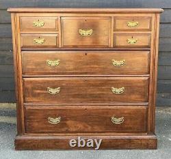 Large Square Fronted Late Victorian Oak Chest Of Drawers