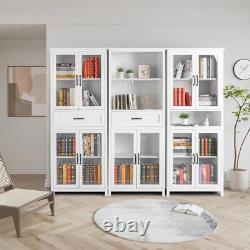 Large Storage Cupboard Cabinet with Bi-fold Glass Door 1 Drawers 2 Shelves Wood