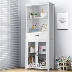 Large Storage Cupboard Cabinet with Bi-fold Glass Door 1 Drawers 2 Shelves Wood