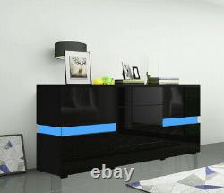 Large Storage Display Cabinet Unit Wooden Sideboard 2 Doors 4 Drawers LED Light