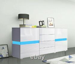 Large Storage Display Cabinet Unit Wooden Sideboard 2 Doors 4 Drawers LED Light