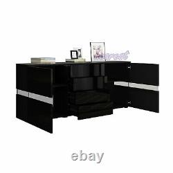 Large Storage Display Cabinet Unit Wooden Sideboard 2 Doors 4 Drawers LED Light