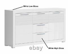 Large Storage Sideboard Dresser Cabinet 3 Drawer 2 Door 151cm White Gloss Flames