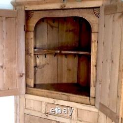 Large Stripped Pine Victorian Corner Cupboard Larder Farmhouse Antique Cabinet