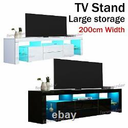 Large TV Unit Cabinet 200CM WIDTH with Doors & Drawers, High Gloss TV Stand LED