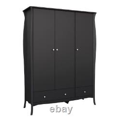 Large Tall Black Triple 3 Door Wardrobe 2 Storage Drawers Shelves Clothes Rail