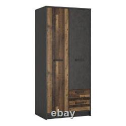 Large Tall Brooklyn 2 Door Double Wardrobe 2 Drawers Shelves Clothes Rail Wood