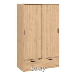 Large Tall Double Wood Oak Wardrobe Sliding Doors 2 Drawers Hanging Rail Closet