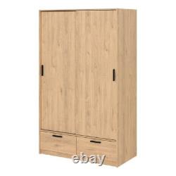 Large Tall Double Wood Oak Wardrobe Sliding Doors 2 Drawers Hanging Rail Closet