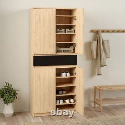 Large Tall Oak & Black Finish Shoe Storage Cabinet Unit With 4 Doors 1 Drawer