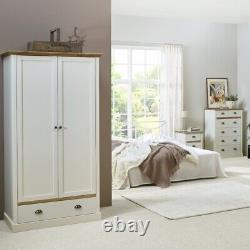 Large Tall White & Pine Sandringham Wardrobe 2 Door 1 Drawer Bedroom Wardrobes