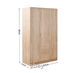 Large Triple Gloss 3 Door 3 Drawer Wardrobes Modern Furniture Bedroom Clothes UK