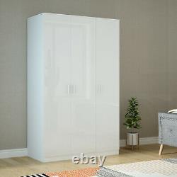 Large Triple Gloss 3 Door 3 Drawer Wardrobes Modern Furniture Bedroom Clothes UK