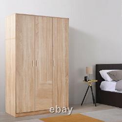 Large Triple Gloss 3 Door 3 Drawer Wardrobes Modern Furniture Bedroom Clothes UK