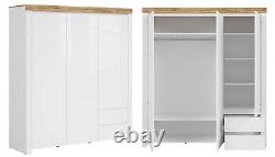 Large Triple Wardrobe 3 Door 2 Drawer White High Gloss Soft Close Storage Holten