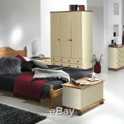 Large Triple Wide Wardrobe Cream and Pine, 3 Door 4 Drawer, Traditional Style