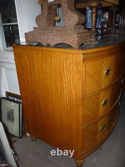 Large Unusual Antique Satinwood Bow Fronted Chest Of Drawers