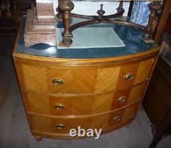 Large Unusual Antique Satinwood Bow Fronted Chest Of Drawers