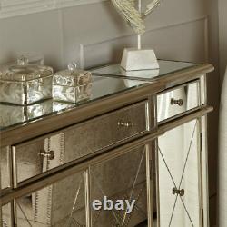 Large Venetian Mirrored Champagne Gold 4 Door Cupboard Cabinet Sideboard