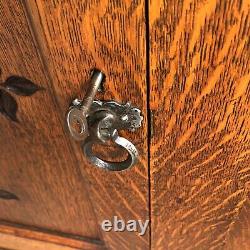 Large Vintage Carved Oak Sideboard Metal Handles Lockable Heavy Dovetail Joints