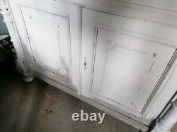 Large Vintage Painted Cupboard, Multiple Shelves & Drawers Glass Doors Desk