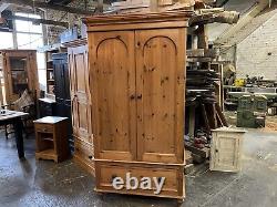 Large Vintage Solid Pine Double Wardrobe