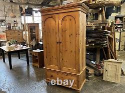 Large Vintage Solid Pine Double Wardrobe