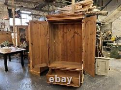 Large Vintage Solid Pine Double Wardrobe