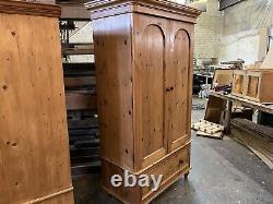 Large Vintage Solid Pine Double Wardrobe