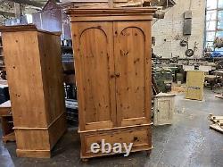 Large Vintage Solid Pine Double Wardrobe