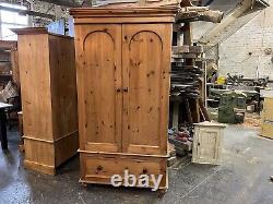 Large Vintage Solid Pine Double Wardrobe