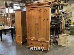 Large Vintage Solid Pine Double Wardrobe